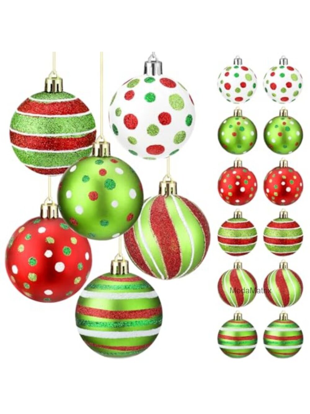 12 Pc Plastic Christmas Ball Ornaments Glitter Swirl Hanging Tree Decor